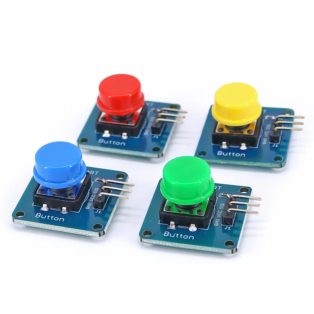 

4PCS Big Key Button Module Kit Blue Red Yellow Green 4 Color Active High Level OUTPUT Button Compatible for Arduino
