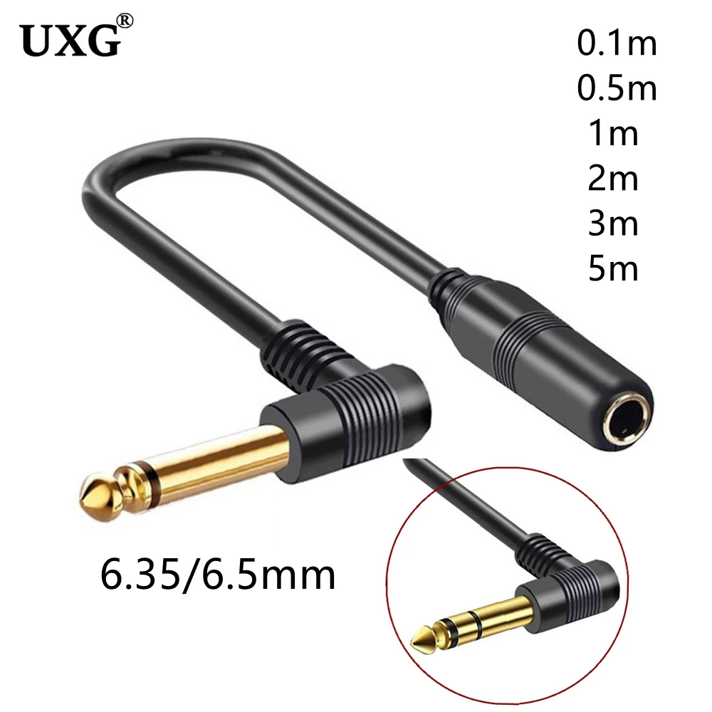 5M 3M 0.1M Right Angle 90 Degree 6.35mm Male to Female Extension Audio Cord TRS Mono Jack TRS Stereo Cable for Guitar Bass Mixer