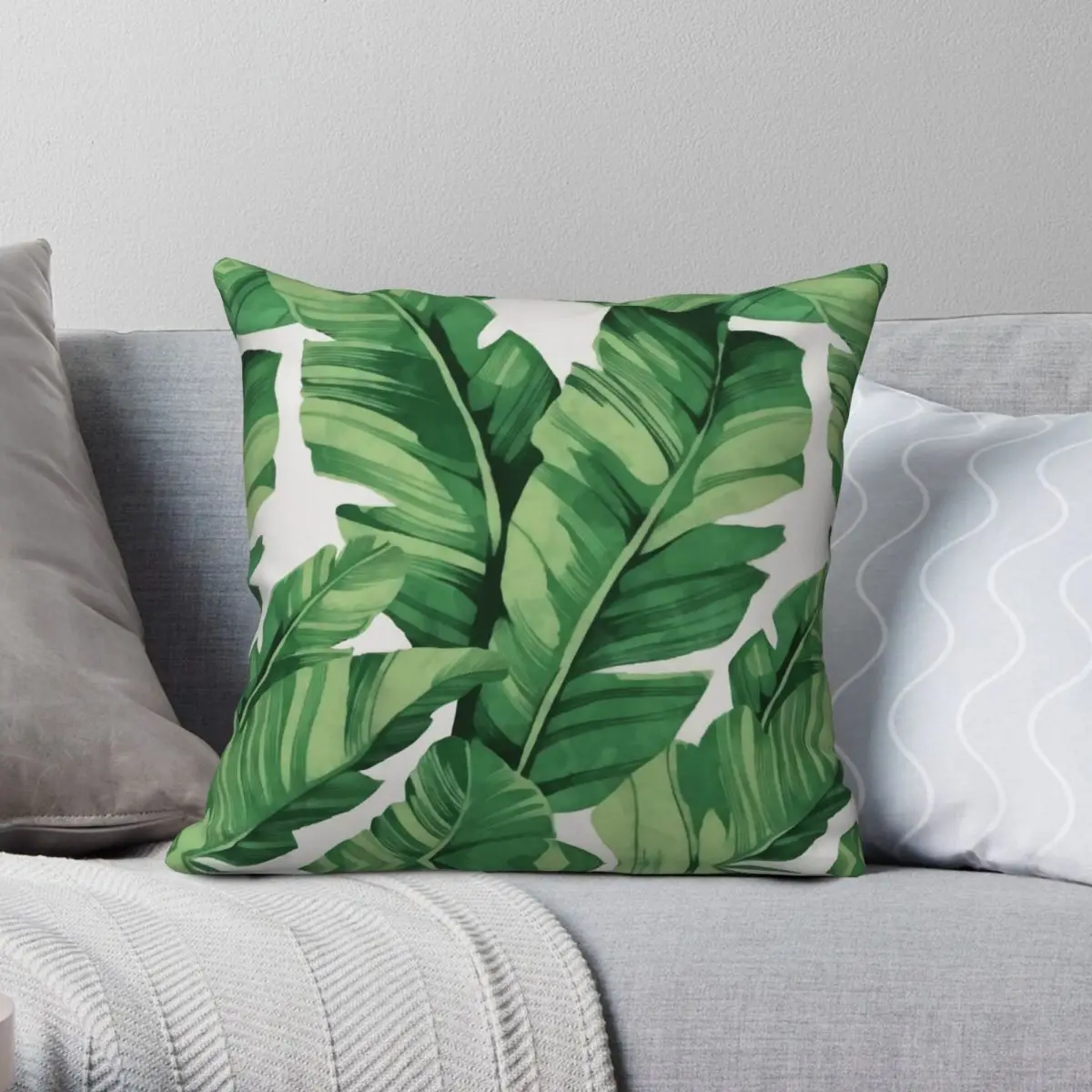 

Tropical Rainforest Banana Leaves Square Pillowcase Polyester Linen Velvet Zip Decor Throw Pillow Case Home Cushion Cover 45x45