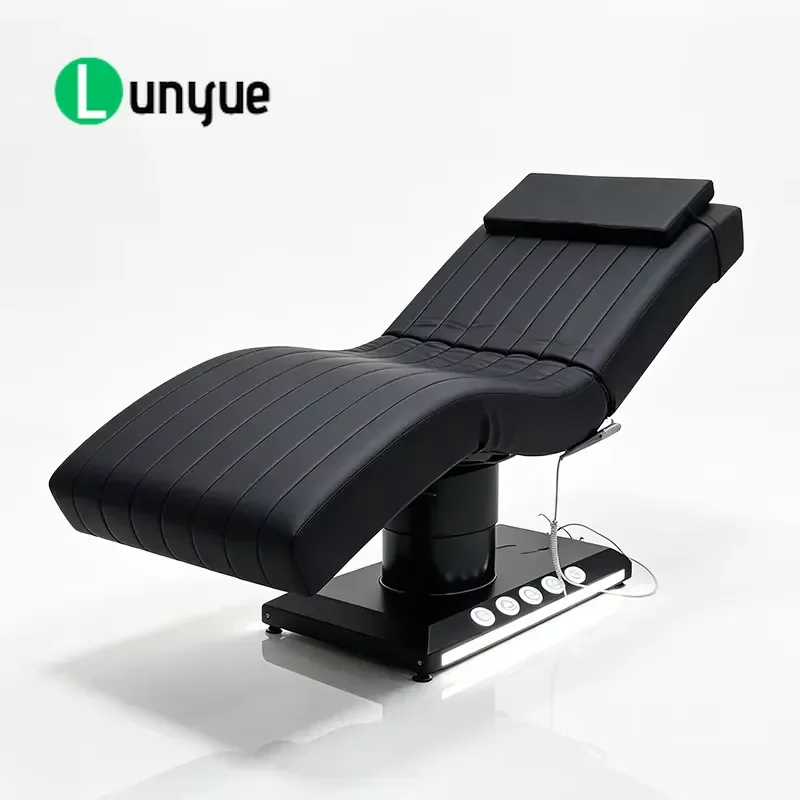All Black Modern 3 Motor Electric Curved Beauty Massage Bed for Eyelash Extension Furniture Comfortable Durable