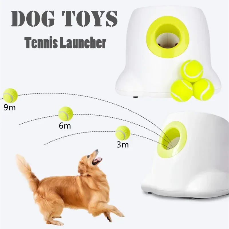 Pet Dog Toys Tennis Launcher Automatic Throwing Machine Pet Ball Throw Device 3/6/9m Section Emission with 3 Balls Dog Training