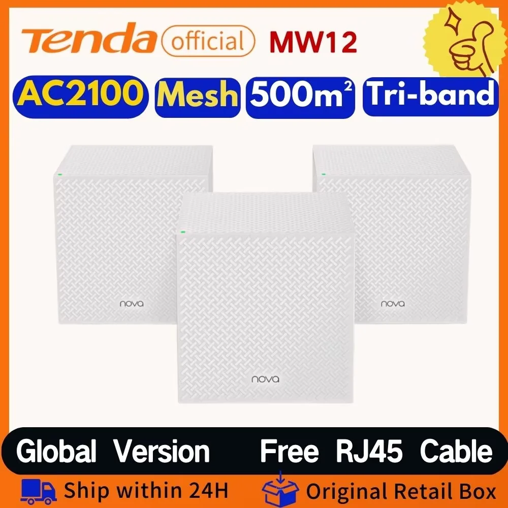 

Tenda Mesh Wifi Router 2100Mbps MW12 Gigabit Dual band Wireless Roteador AC2100 2.4&5Ghz Network Mesh Range Extender Cover 500m²