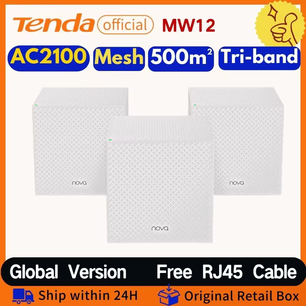 Tenda Mesh Wifi Router 2100Mbps MW12 Gigabit Dual band Wireless Roteador AC2100 2.4&5Ghz Network Mesh Range Extender Cover 500m²