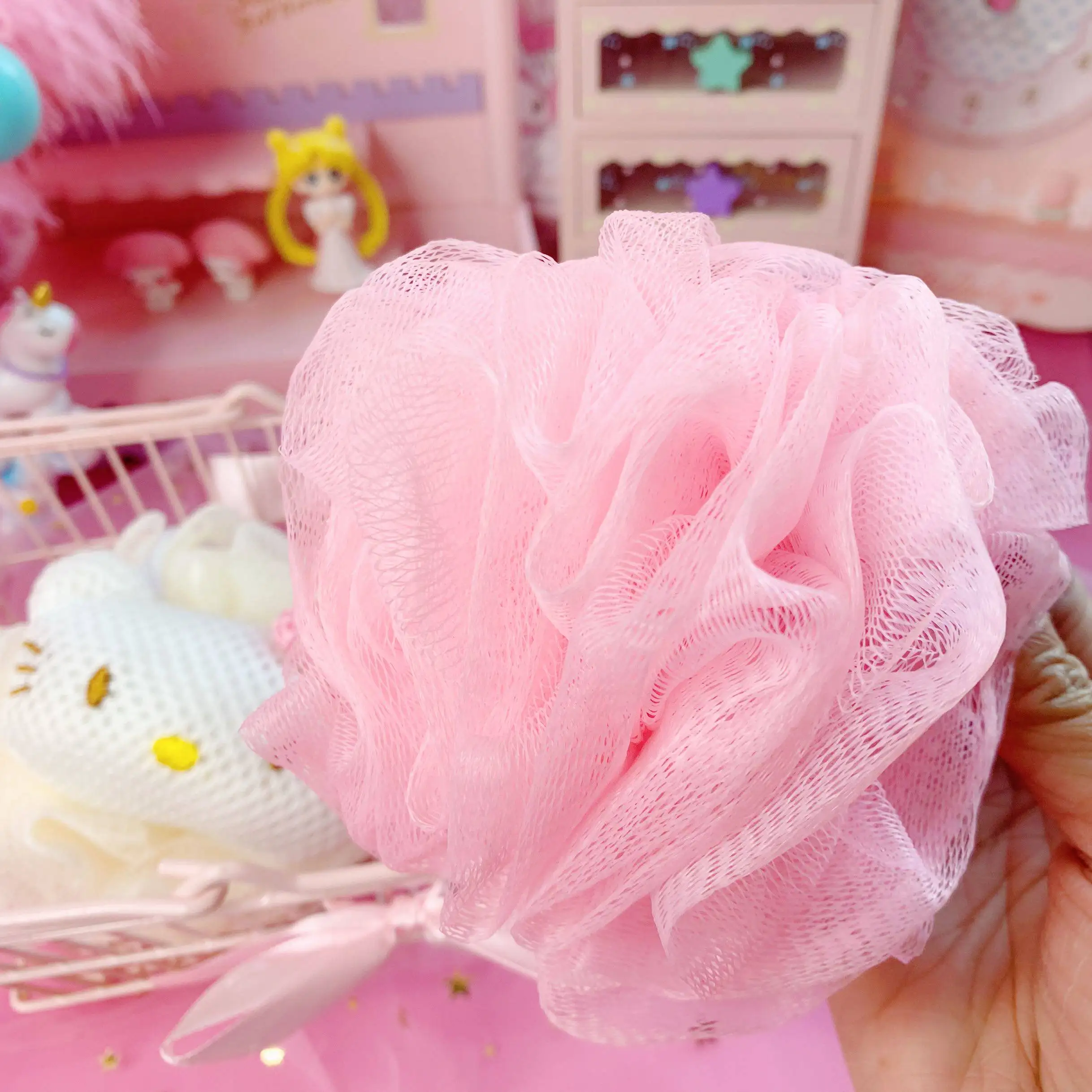 Cute Kitty Cartoon Bath Ball Lovely Kawaii Shower Sponge Soft Exfoliating Bath Flower For Gentle Body Cleansing And Daily - view 5