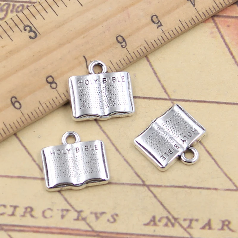 20pcs Charms Book Holy Bible 15x15mm Tibetan Silver Color Pendants Antique Jewelry Making DIY Handmade Craft