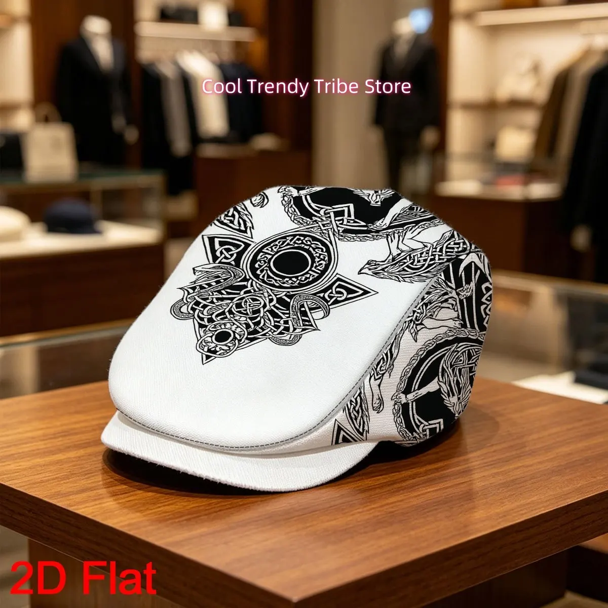 1pc 2D Flat with Viking Wolf Circle Print Forward Cap Vintage Gentleman's Hat Men Beret Hat Gatsby Cap Lightweight Comfort Fully