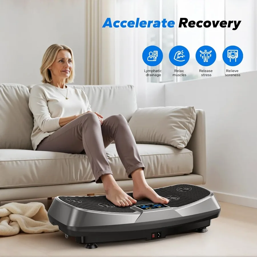 MERACH Vibration Plate Exercise Machine 3D and 4D Vibration Plate for Lymphatic Drainage Weight Loss with 2 Tension Ropes Whole