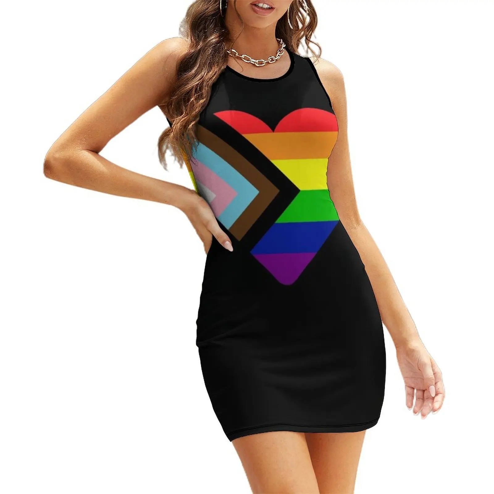 

Progress Pride Flag Heart Sleeveless Sundress Dress for girls women's fashion dresses women's elegant loose dresses