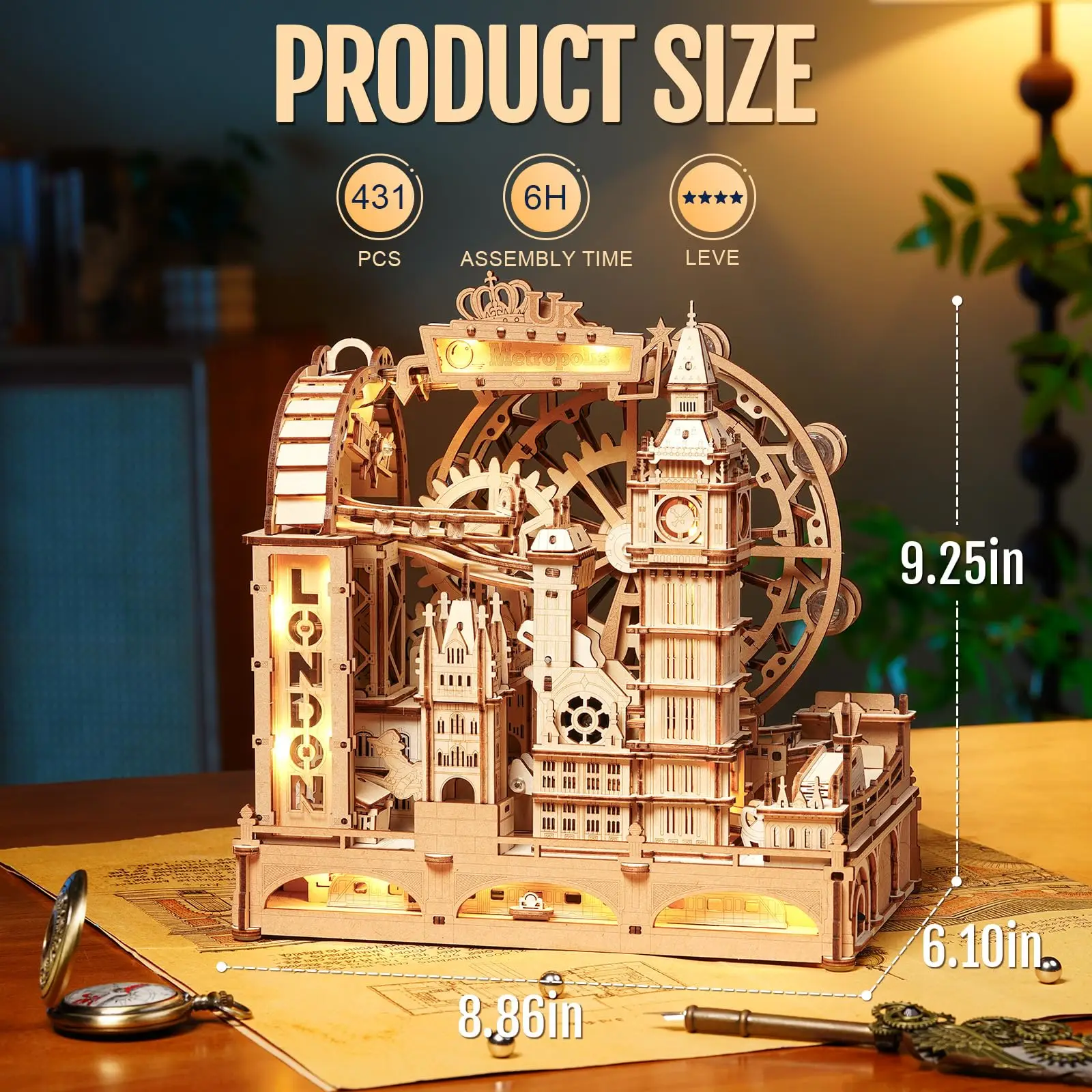 Rokr Marble Travel London Marble Run 3D Wooden Puzzle Interactive Gift for Kid Adult Challenging Craft for Handicraft Enthusiast