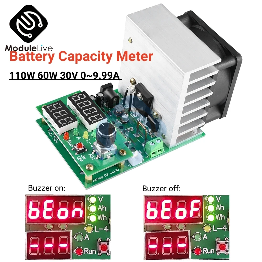 110W 60W 30V 0~9.99A Constant Current Electronic Load LCD Display Discharge Battery Capacity Meter Tester Board Monitorin Module