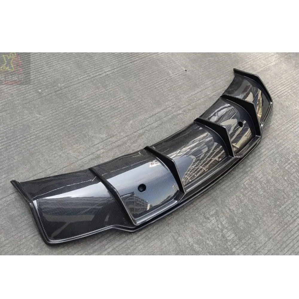 Real Carbon fiber Rear Lip Diffuser with Hole for Tesla Model 3 2018 2019 2020 FRP Fins Shark Style Skid Plate Car Bumper Guard view 5