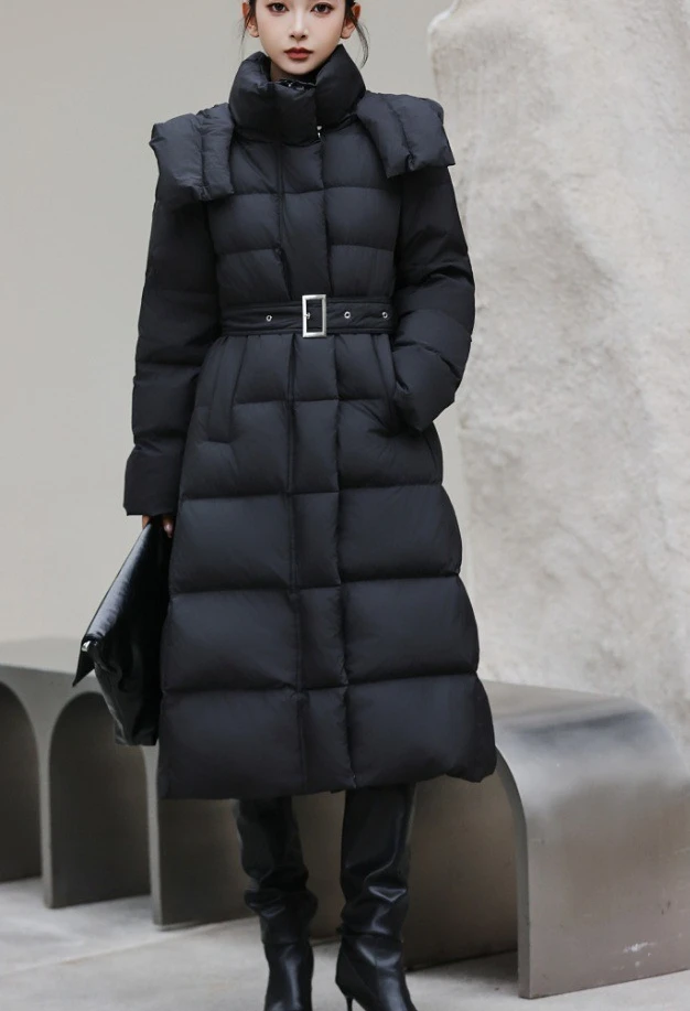 2026 Winter Heart Women's Down Jacket White Duck Down Commuter Hooded Long Down Jacket