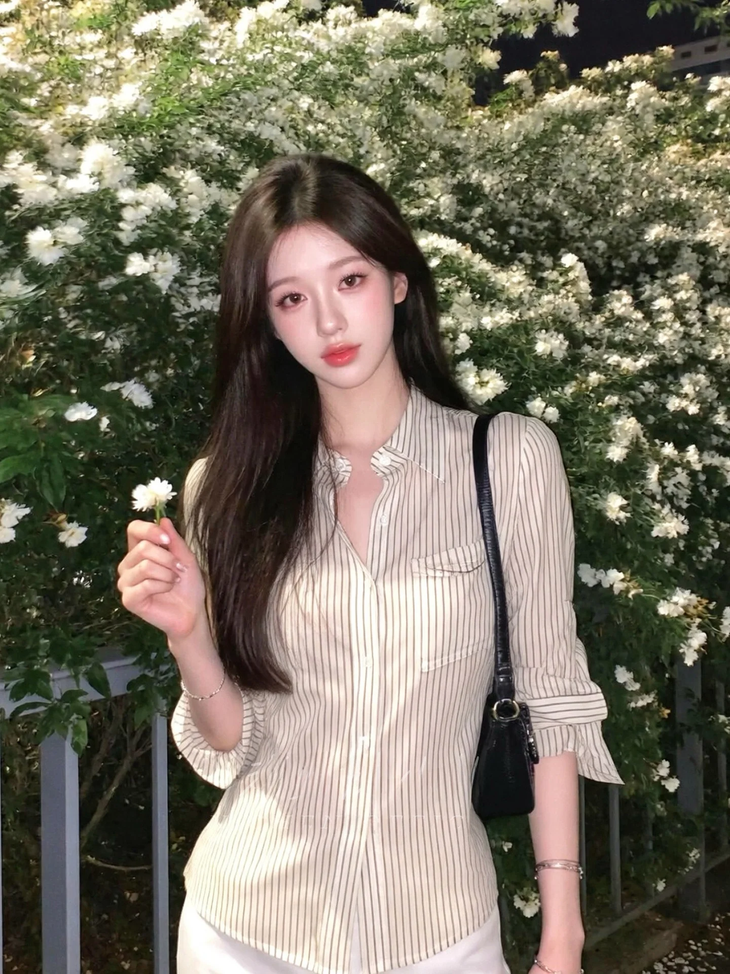

Slim Fit Striped Shirt Women's Casual Style Thin Shirt Tall People's Clothing Casual Versatile Top Slimming Effect Long Sleeve