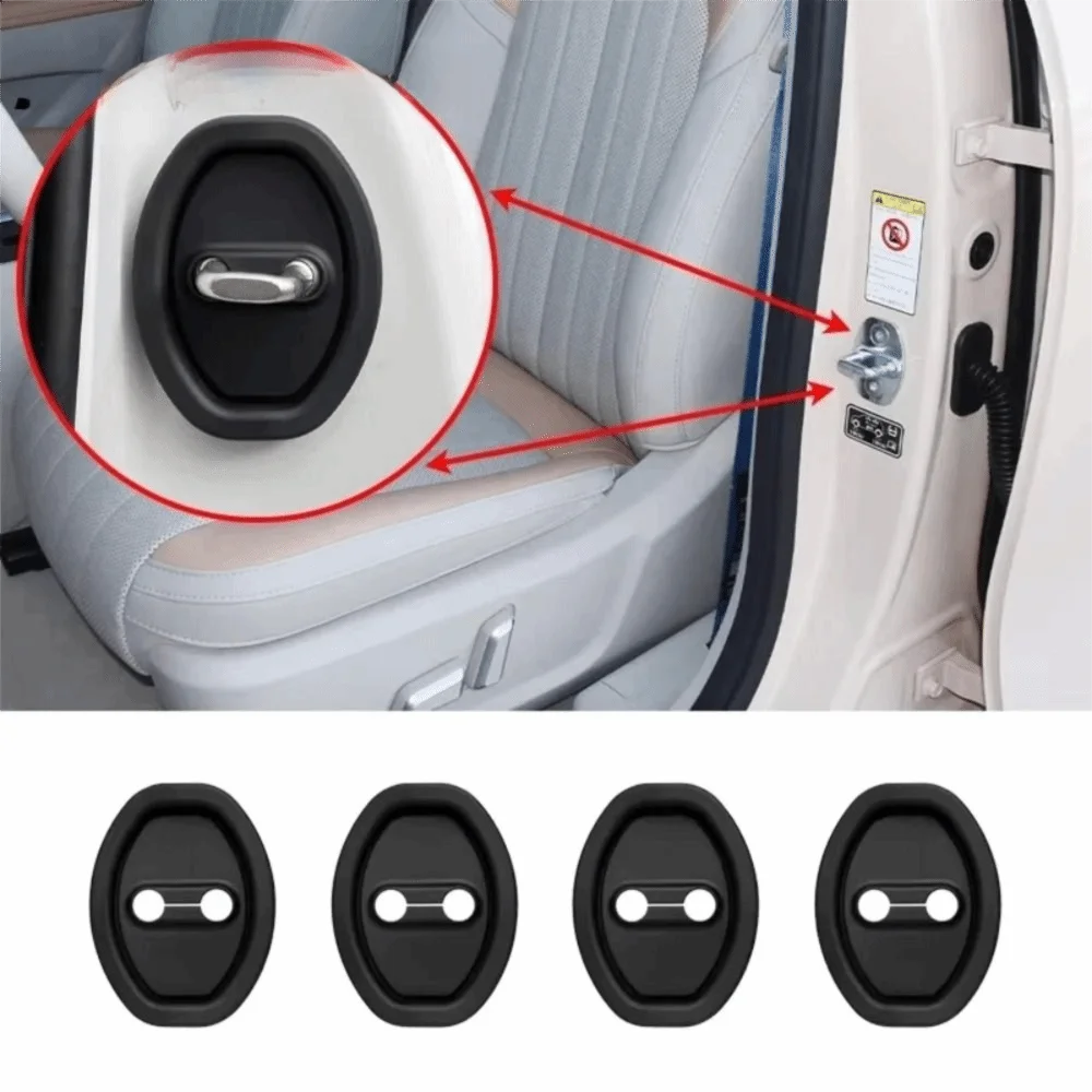 

4Pcs Shock Absorbing Silicone Door Lock Protective Cover Universal Fit Anti-Collision Car Door Lock Pad Elastic Noise Reduction