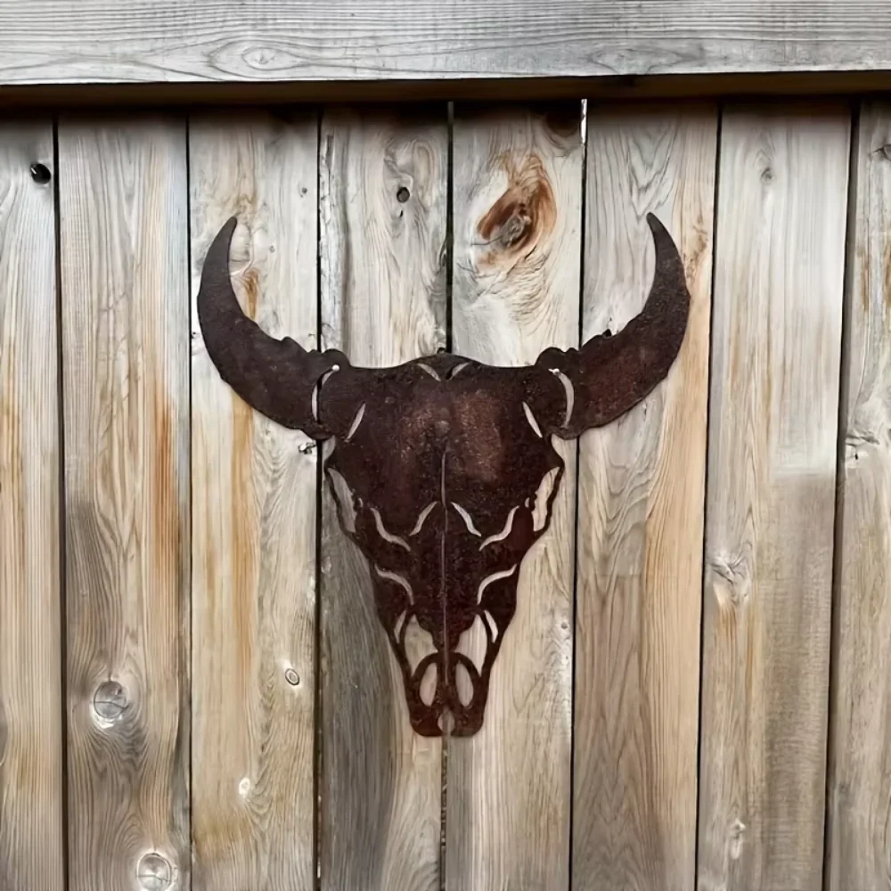 Rustic Bull Skull Metal Wall Decor: Western Cow Skull Sign for Home & Outdoor, Perfect for Halloween, Christmas, Easter