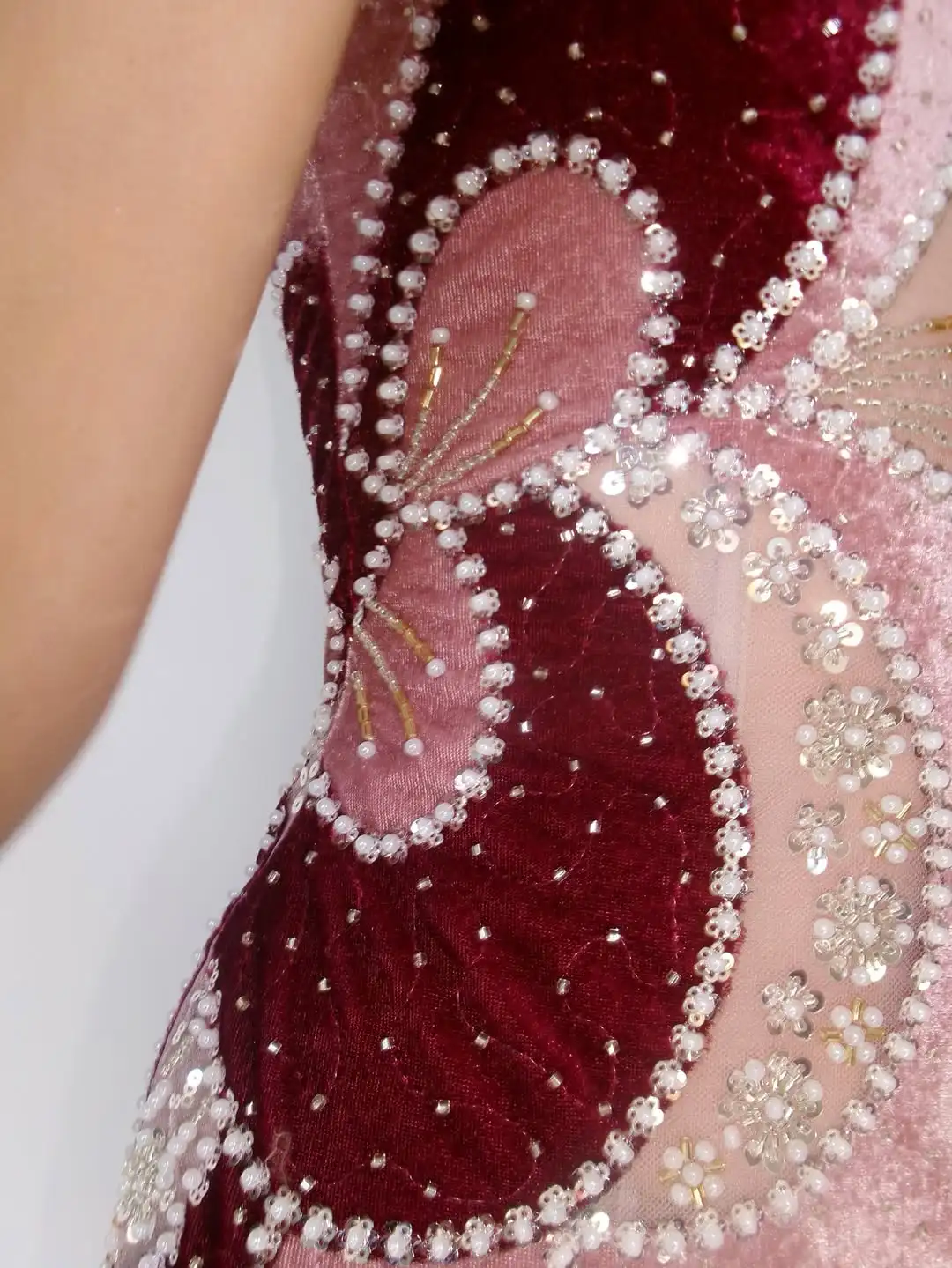 Ofherown 2026 Burgundy Pink Strapless Beaded Evening Dress Velvet Patchwork Formal Prom Gown for Party Red Carpet Customized view 5
