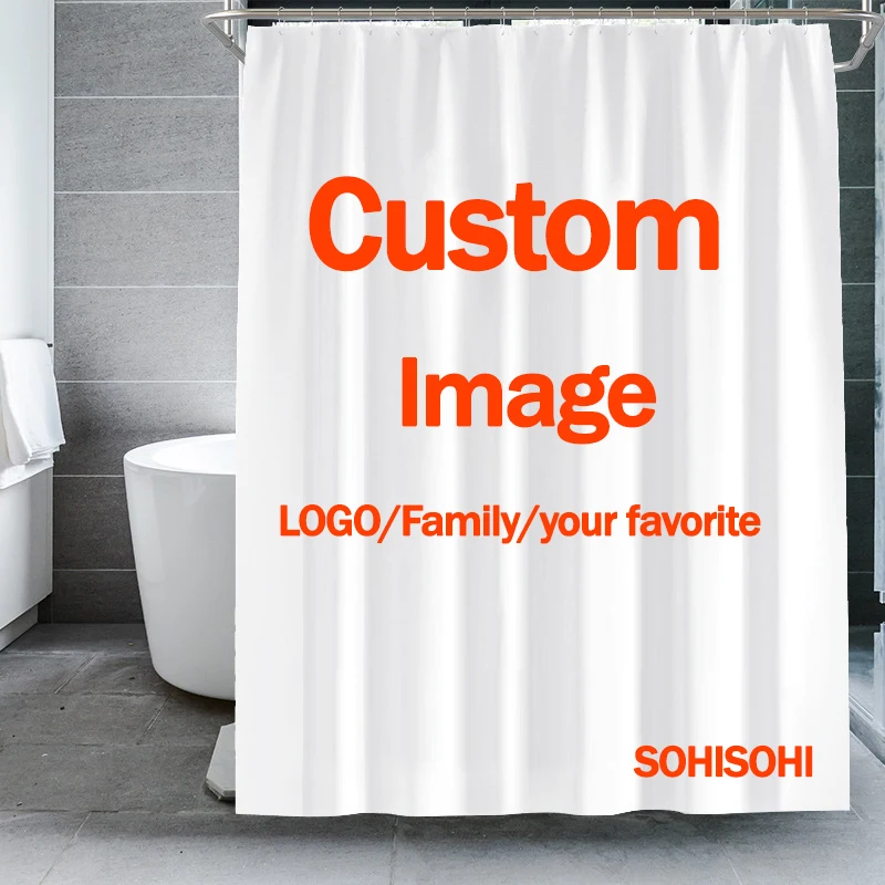 Custom Logo Brand Shower Curtain Waterproof Bathroom Curtains DIY Photo Text Bath Decor with Hooks POD Hanging Curtain Dropship