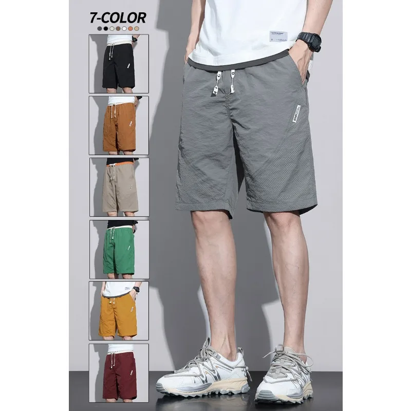 Nuevos pantalones cortos elásticos de verano para hombre, pantalones cortos de moda para hombre, pantalones cortos de playa tipo Bermuda, pantalones deportivos informales Y2K para hombre, pantalones sueltos ligeros, pantalones deportivos para hombre