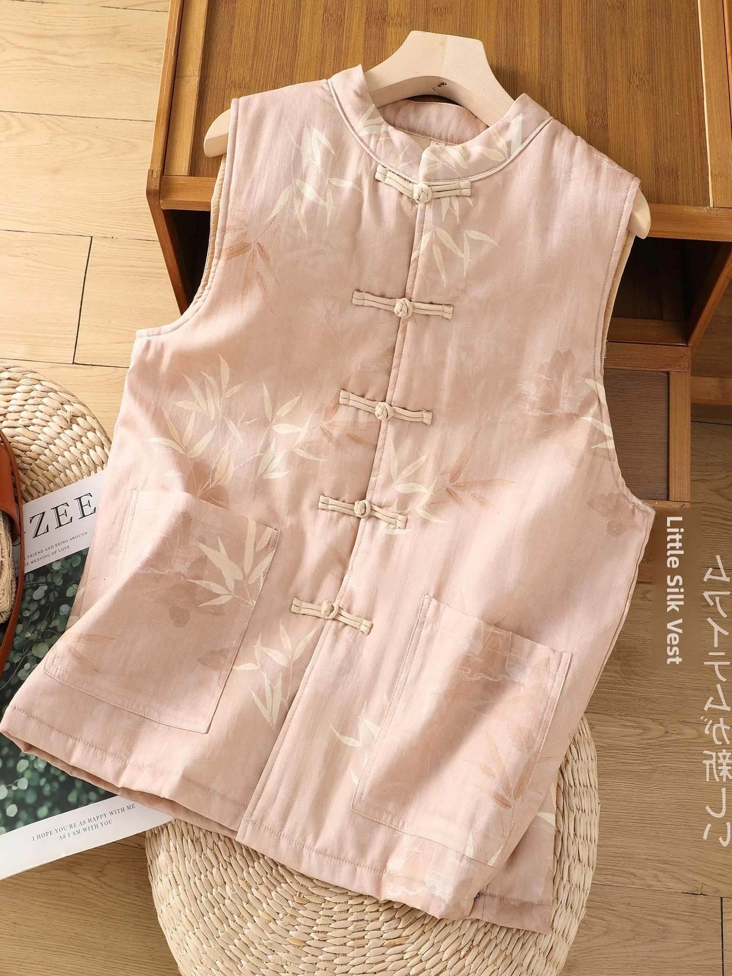 

Lightweight Cotton Filled Vest Women's Stand Collar Button up Jaet Traditional Chinese Sle Floral Print Versatile Faion...