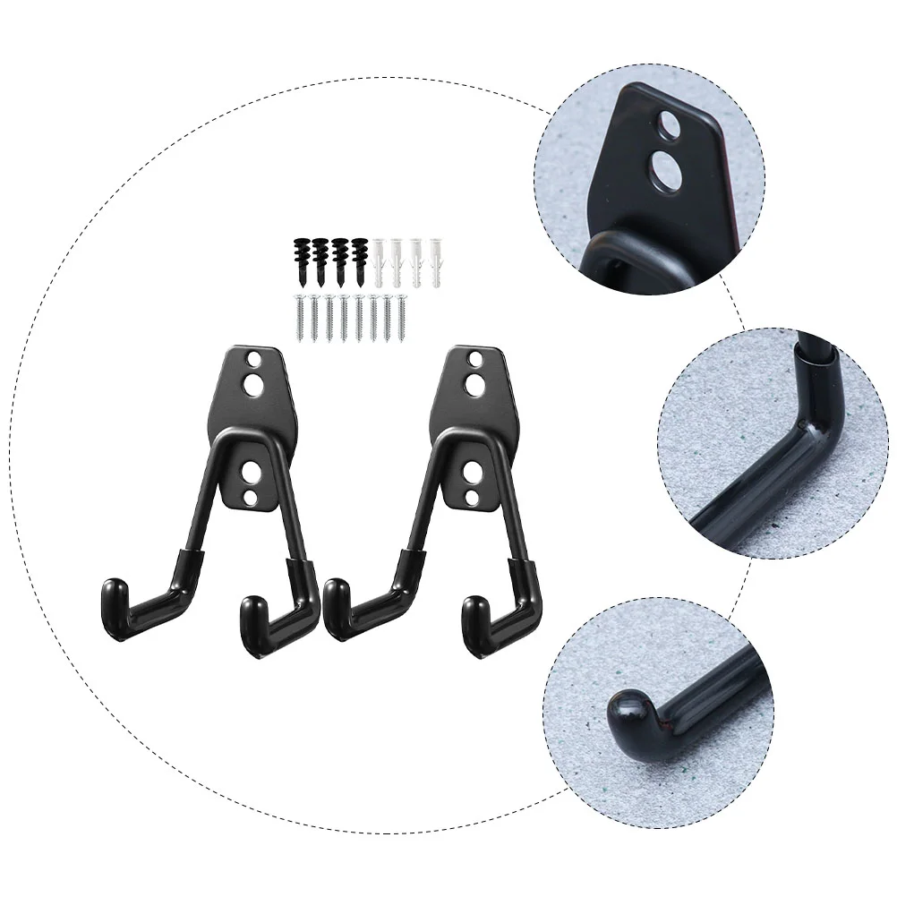 

2 Pcs Coat Hangers Metal Hook Wall Mount Hooks Tool Wall-mounted Garage Black Utility
