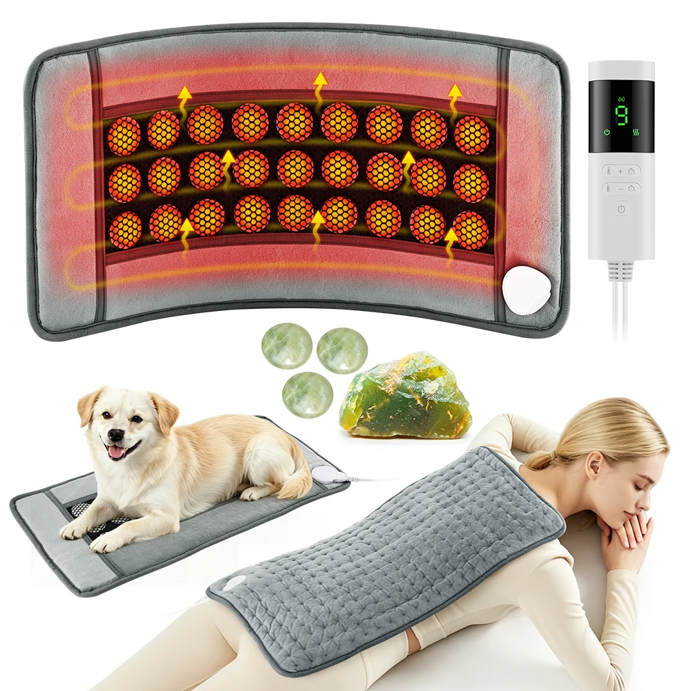 60x30cm Natural Jade Stone Heated Pad For Seniors Pet 9 Level Constant Temp 4 Timing Winter Warming Mat Summer Cool Seat Cushion