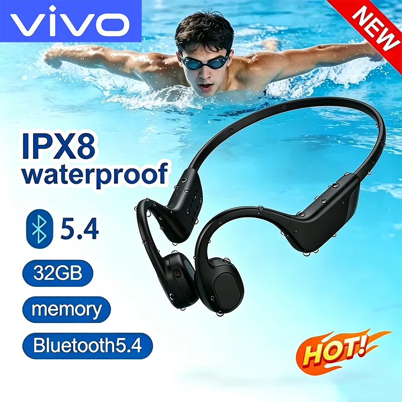 VIVO Bone Conduction Headset Bluetooth 5.4 With Mic Waterproof Exercise Fitness Wireless Swimming Sports Headphone New 2027