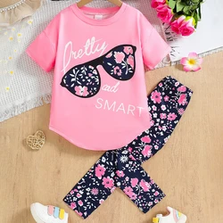Summer Girls Clothing Sets 2024 New Cotton Fashion Short Sleeve T-shirt + Long Pants 2Pcs Suit for Kids Clothes 4 5 6 7 Years