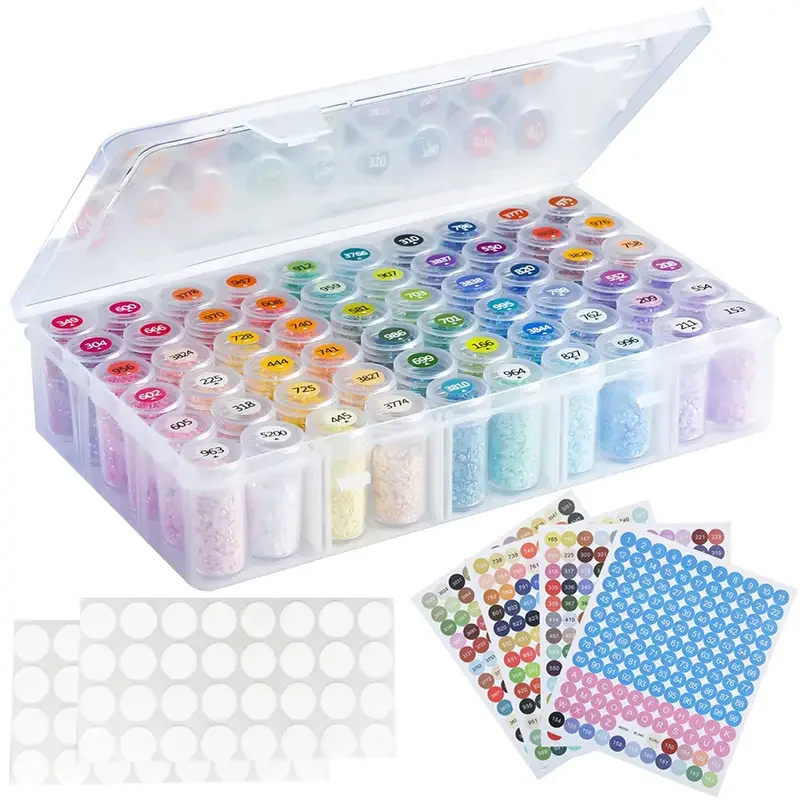 CHENISTORY 60 Bottles Diamond Painting Container Case With Color Number Stickers Labels Diamond BeadsTool Storage Box