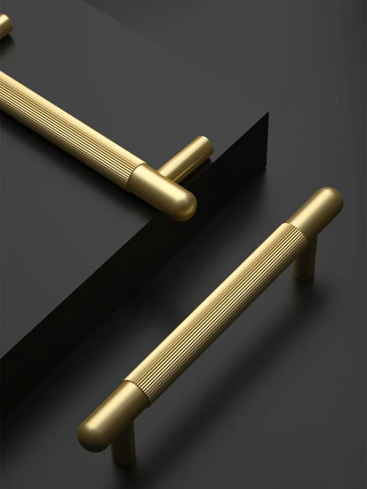 Brass Furniture Handles Knurled Gold Cabinet Pull Bar Wardrobe Bar Handles Round-Ending Linear Door Handle Solid Brass Hardware