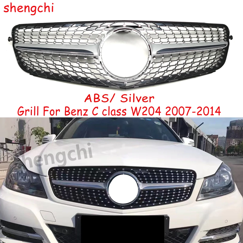 

W204 Diamond Style Серебристая решетка переднего бампера для Mercedes Benz C Class W204 C180 C200 C250 C280 C300 Racing Grille 2007-2014