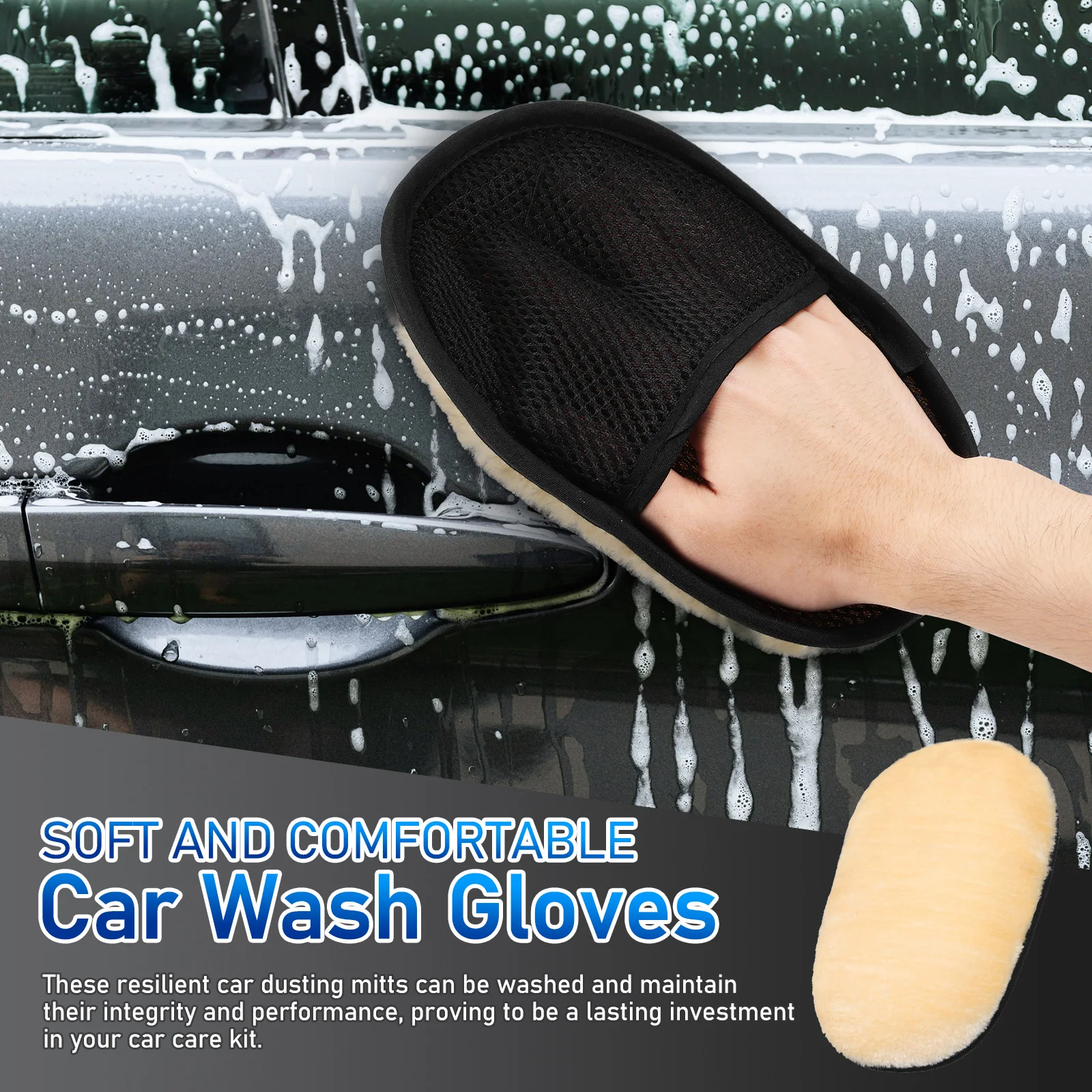 

2pcs Car Wash Mitts Imitation Wool Scratch-Free Polishing Gloves Car Detailing Dusting Auto Cleaning Duster Tools Exterior Care