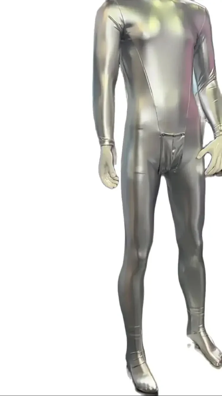 خادم الجوارب فو اللاتكس فوتمان Catsuit بولي Leather الجلود ارتداءها الحقيبة محدبة زر المنشعب يوتار تأثيري بذلة Conjoin Unitard