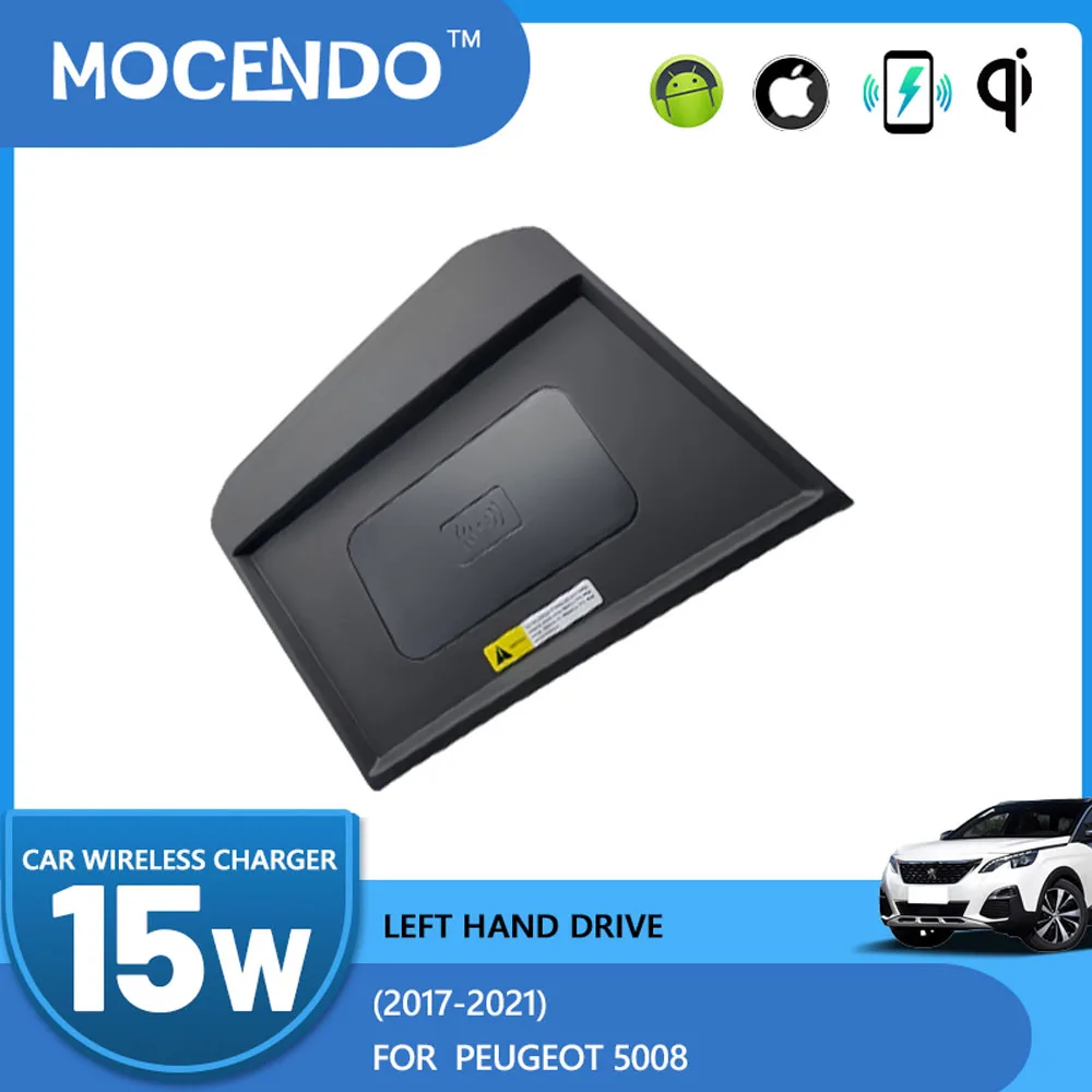 15W QI Wireless Charger Pad Mat for Peugeot 3008 Car Center Console Fast Charging Accessory Compatible with Phones 2016-2021