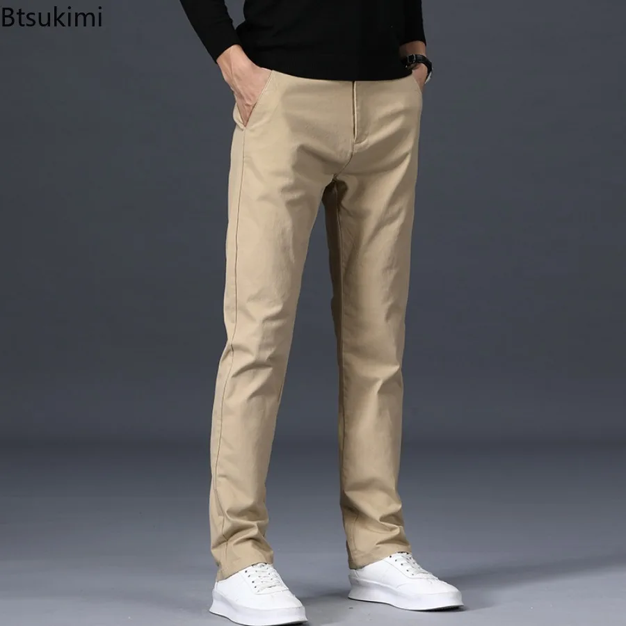 Spring New Men's Casual Pants Trend Design Versatile Cotton Trousers Basic Straight Solid Loose Business Formal Trousers for Men
