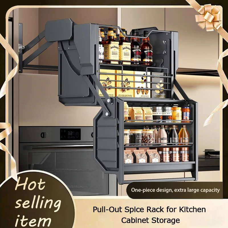 Heavy Duty Pull Down Cabinet Basket For Kitchen High Cabinet Fridge Oven Top Spice Snack Storage Organizer With Soft Close 305