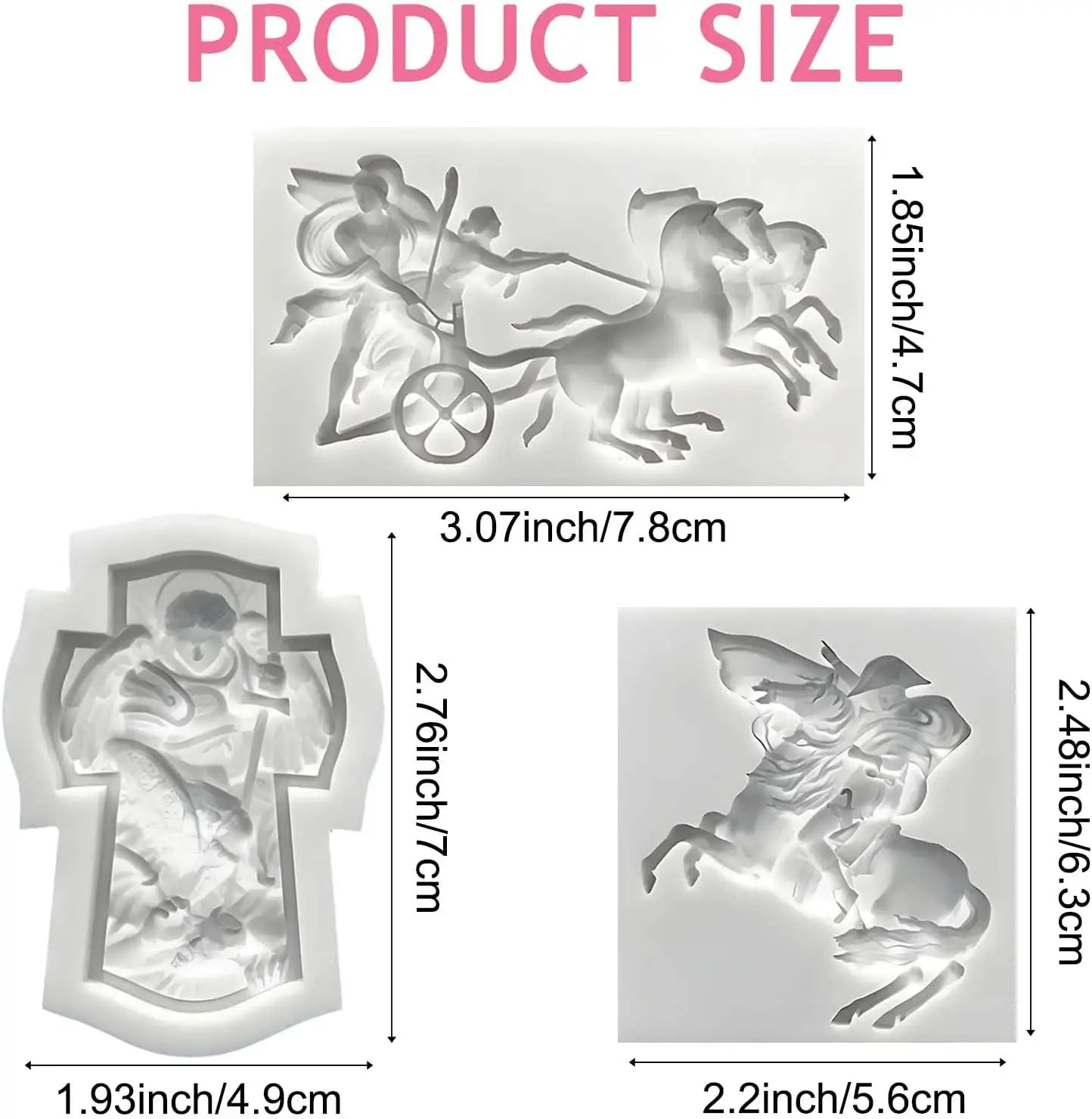 Classical Greek Chariot and Cross Silicone Molds, 3-Piece Set Ancient Warrior Decorative Relief Design for Chocolate Clay Resin
