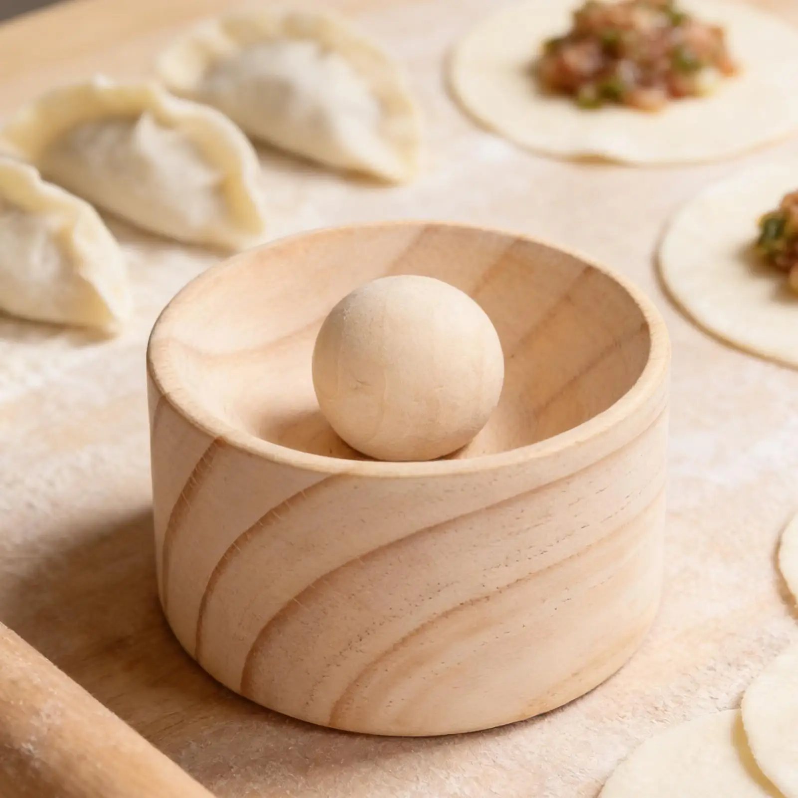 Wooden Dumpling Maker Press Tool Mold and Ball Manual Dough Skin Presser Hand Pie Rolling Tool Quick Dumpling Wrapper Maker