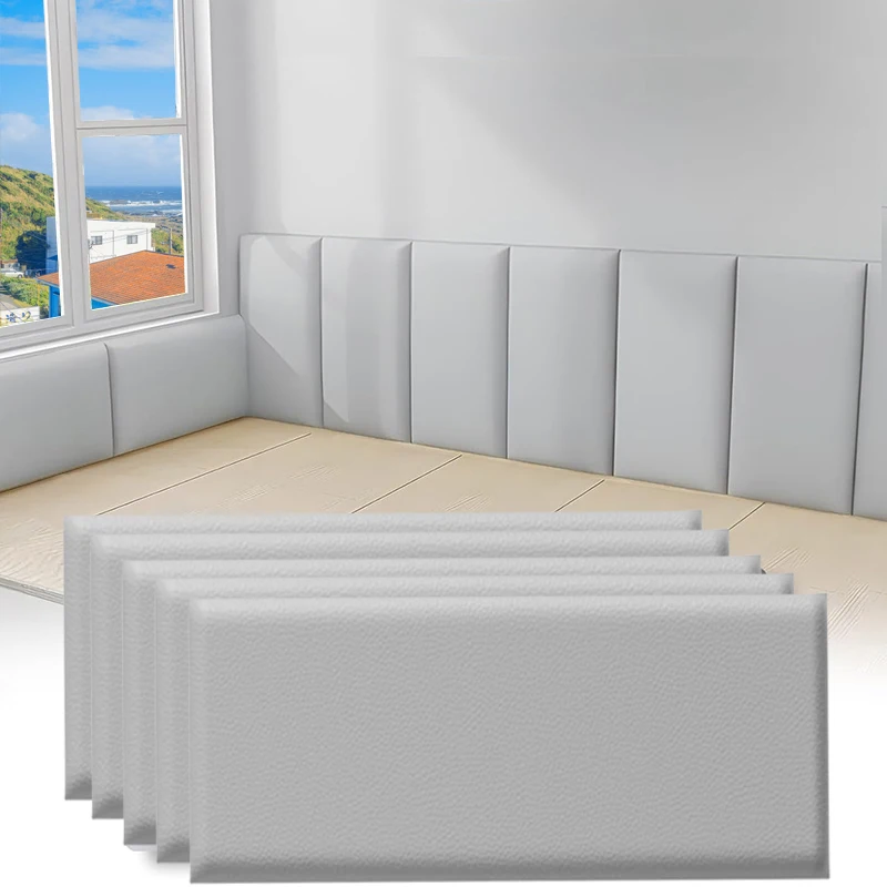 5PCS 3D Soft Wall Panel Self Adhesive Leather Kids Bedroom Anti-Collision Wall Padding Peel & Stick Upholstered Headboard Panel