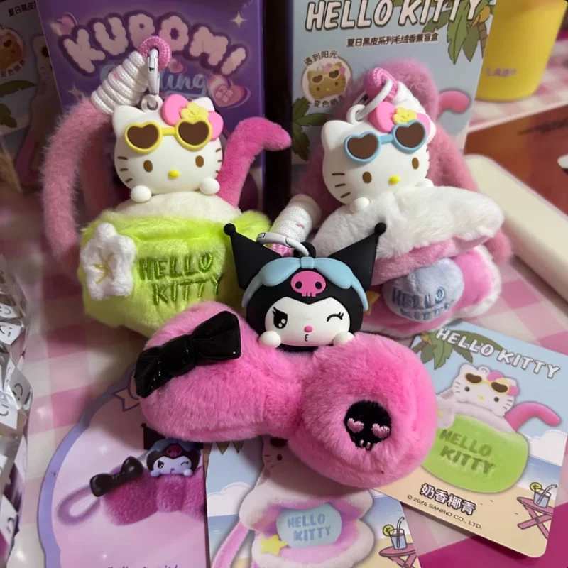

Original Hello Kitty Summer Dark Skin Series Plush Aromatherapy Blind Box Color-Changing Figure Keychain Decorative Toy Birthday