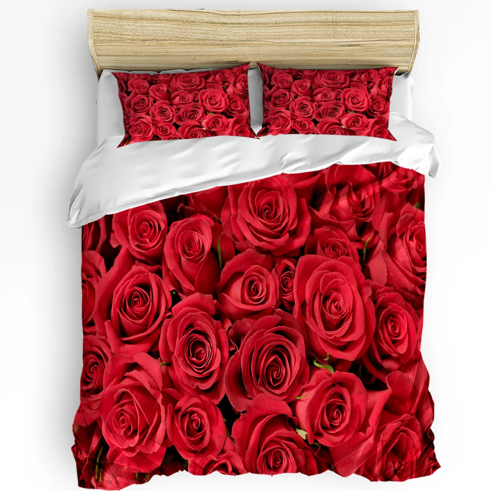 Red Rose Flower Bouquet Plant Duvet Cover With Pillow Case Custom 3pcs Bedding Set Quilt Cover Double Bed Home Textile
