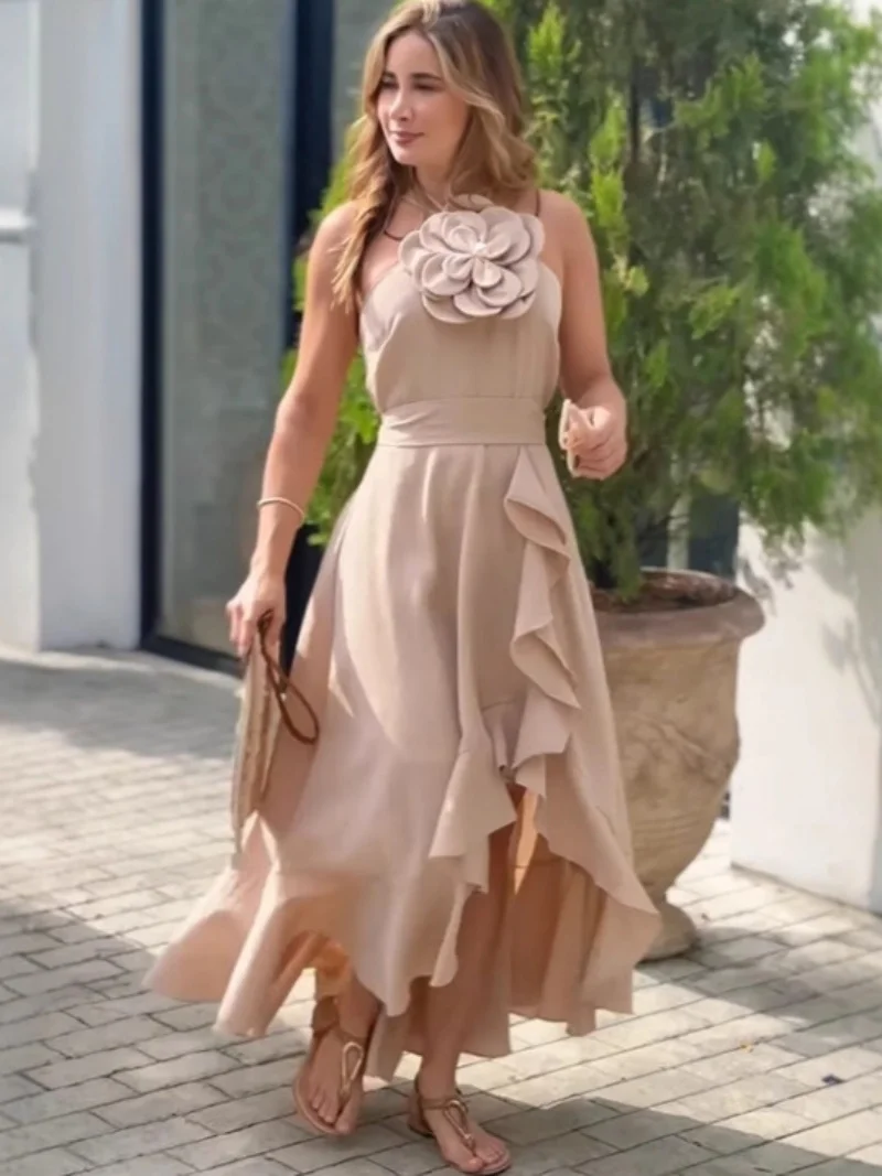 

Summer 2026 Women's High-Waisted Braided Dress with Three-Dimensional Flower Pattern Fashionable Elegant Style