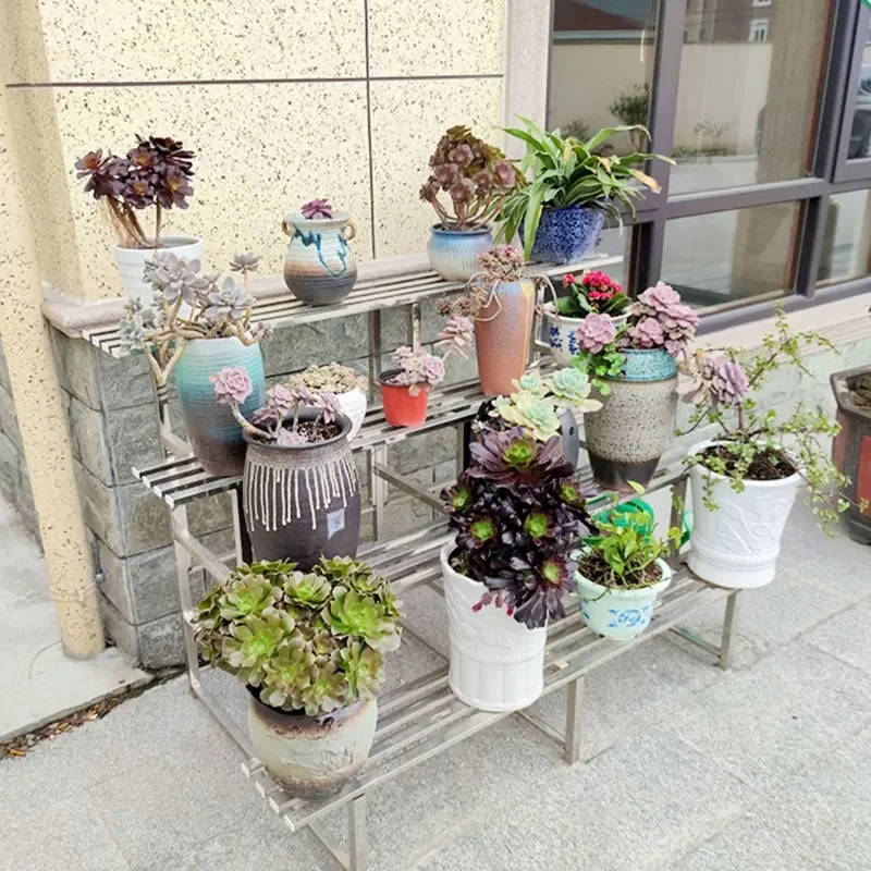 Konfigurowalny 1 ~ 4 poziomy dom ogród balkon Bonsai doniczka ze stali nierdzewnej stojak na rośliny patio półka ekspozycyjna