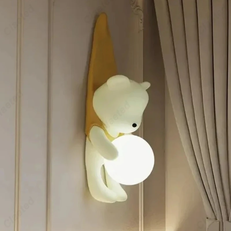 

Настенный светильник из скандинавской смолы, дизайн с милым медвежонком, светодиодный светильник, украшение для детской комнаты, спальни, светильники для домашнего кабинета