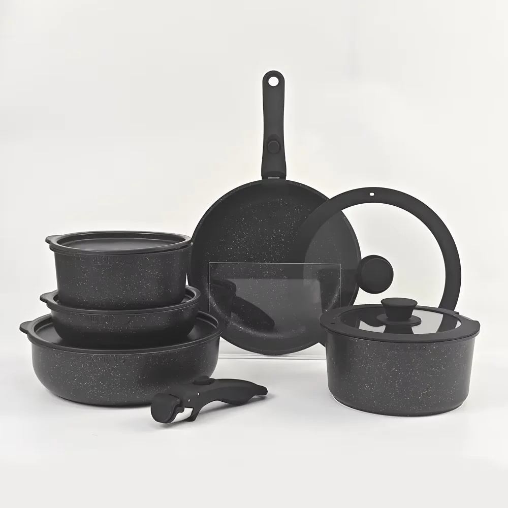 DONNOR 17 stks Potten en Pannen Set Anti-aanbak Pannen Set met Afneembare Handvat Inductie Keuken Kookgerei Sets Gezonde RV Kookgerei