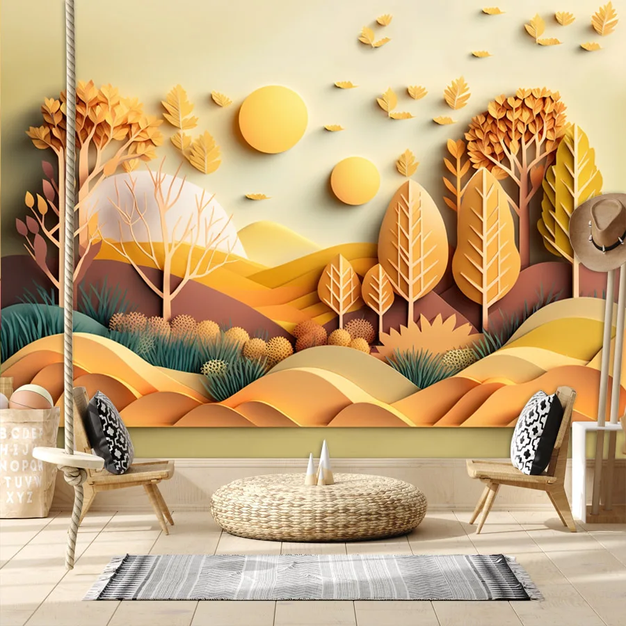 

Self Adhesive Optional 3d Wallpapers for Bedroom Walls Kids Baby Cartoon Autumn Trees TV Contact Wall Papers Home Decor Panels