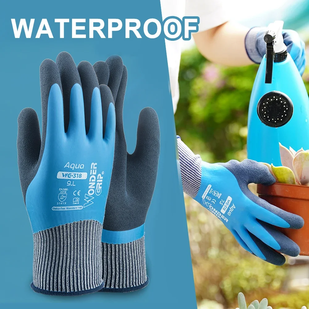 Wonder Grip  Latex Waterproof Fully Coated  Nylon Blue Work Gloves Coldproof Protection Gardening Gloves