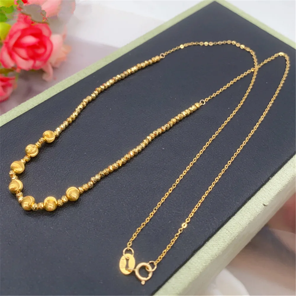 Pure 18K Yellow Gold Chain Lucky O Beads Link Necklace 2.3-2.6g 16-18inch L