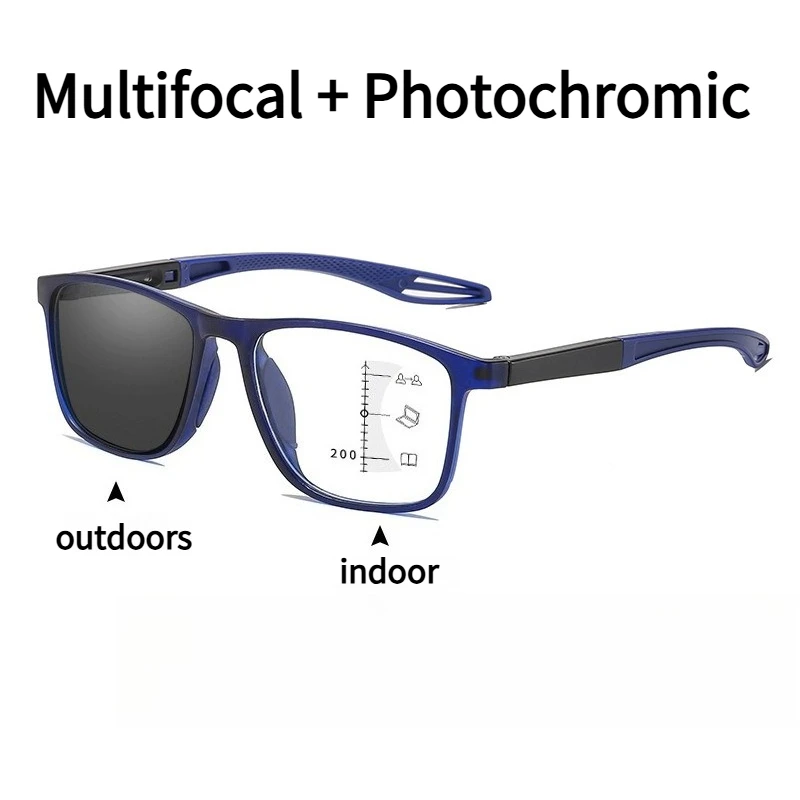 3in1 Photochrome Multifokale Lesebrille Progressiver Look Fern- und Nahbrille Herren Sport TR90 Rahmen Anti Blaulichtqualität