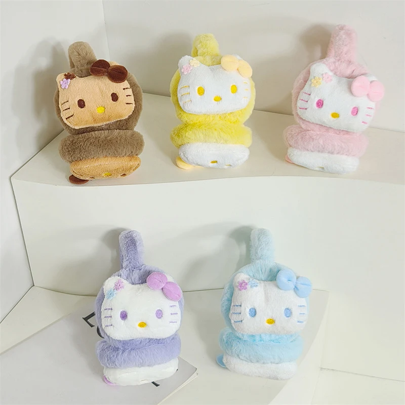 Orejeras bonitas de dibujos animados Sanrio Hello Kitty para niños, orejeras para niñas, bebés, otoño e invierno, cálidas, a prueba de viento, protección de felpa, calidez para los oídos