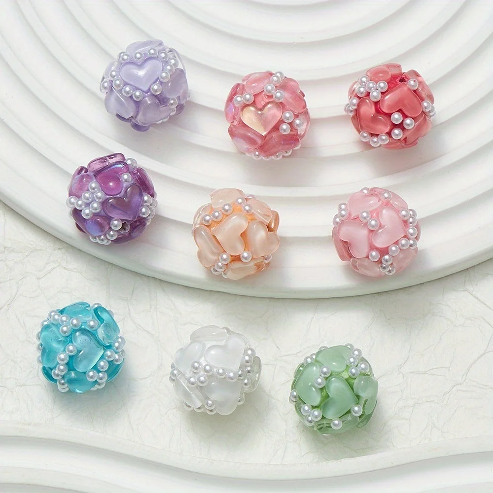 3pcs 20MM Heart Glass Rhinestones Pearls Polymer Clay Beads Round For Pen Decorate DIY Jewelry Keychain Necklace Making